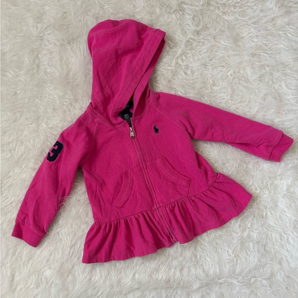 Ralph Lauren Hot Pink Hooded Peplum Zip-Up Sweatshirt